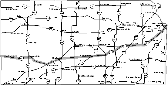 US 50 - Kansas: Travel US 50 through Kansas, KS. The Sunflower State. The capital is
Topeka. The state motto is: To the Stars Through Difficulties. 
Highway 50, Topeka, Emporia, Newton, Warkentin, Hutchison, 
Kinsley, Dodge City, Garden City, Syracuse, 
Sunflower, Melvern Lake, Teachers Hall of Fame, Chase County, Bluestem Pasture, 
Flint Hills, Sunflower Buggy Shop, Yoder, 
Wyatt Earp, Luke Short, Masterson , Doc Holliday, Bill Tilghman, Boot Hill,
El Capitan, Chisholm Trail